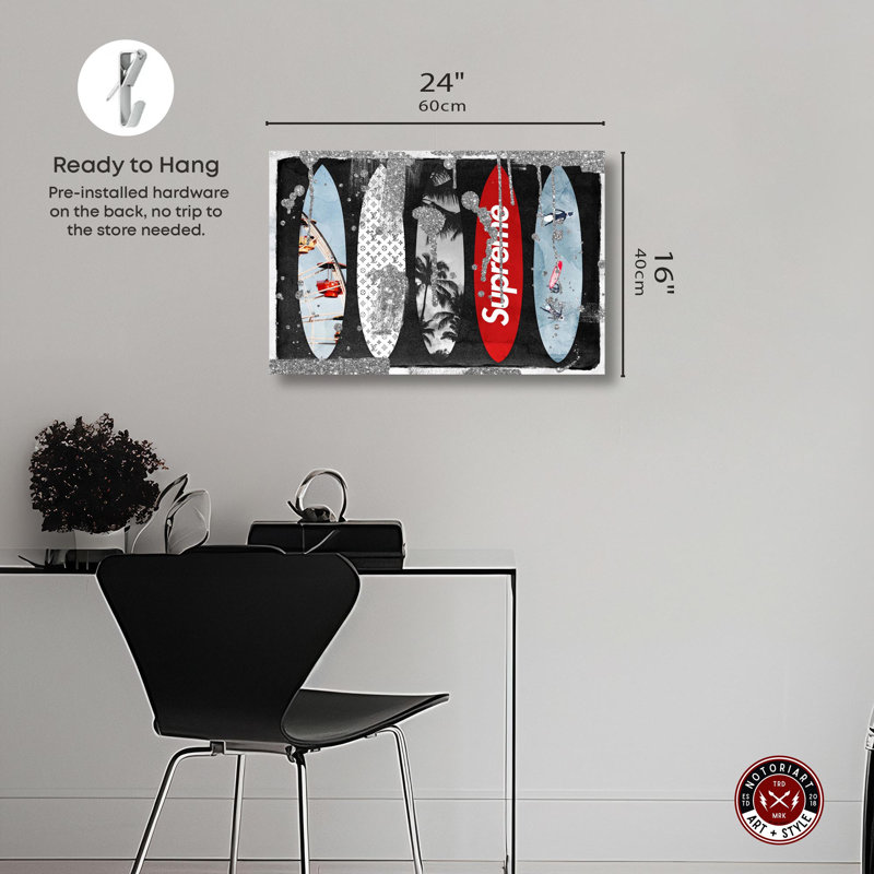 Stylish Surf Collection Black and Red Canvas Wall Art