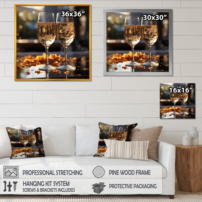 Toast réfléchissant sur toile, Cadre doré simple, H 24 po x l 24 po x P 1 po