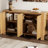 Retro 4-Door Wood Sideboard, Spacious Storage, Distressed Finish, Adjustable Foot Pads Buffet, Shelving, Cable Management Holes