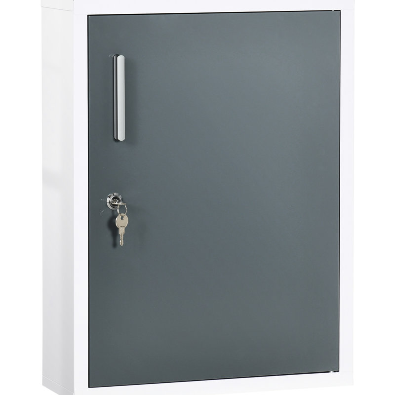 Armoire à fournitures médicale pour salle de bain - 3 tablettes, verrouillables, rangement de premiers soins verrouillables pour salle de bain, gris et blanc
