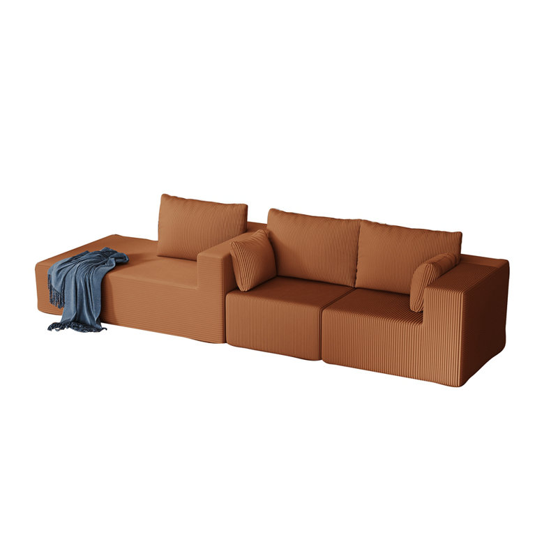 Canapé modulaire 108,3 po en mousse, canapé en L avec méridienne et canapé modulaire Cloud, Brun-roux