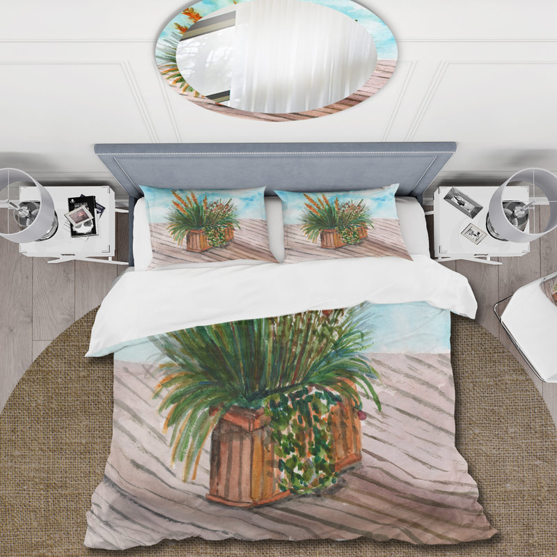 Épillet jaune de plante d'intérieur avec tiges vertes - Ensemble de housse de couette traditionnel - Microfibre de polyester
