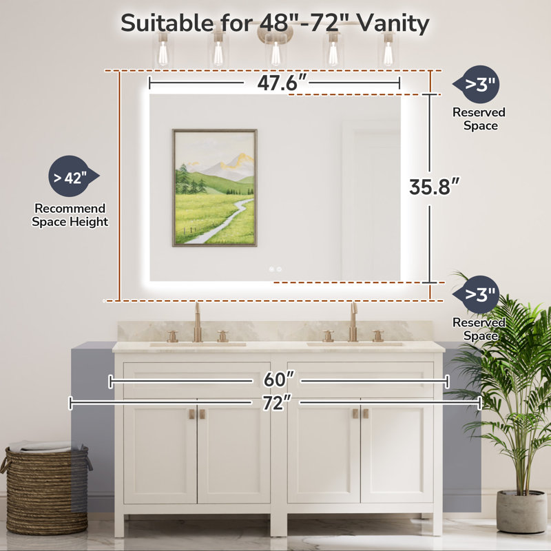 Armadale Backlit LED Anti-Fog Bathroom Mirror, 36" x 48"