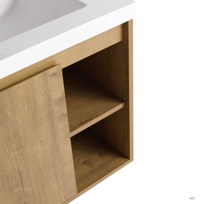 Meuble-lavabo mural 48 po avec double lavabo et support de rangement, portes à fermeture douce, armoire combinée (KD-Packing)