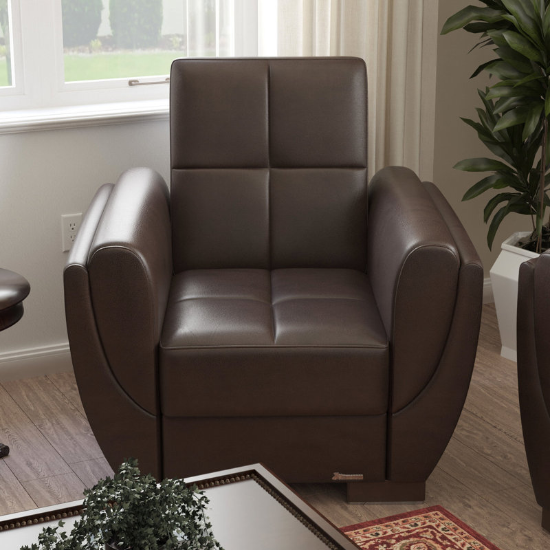 Fauteuil confortable et fonctionnel avec rangement, chenille brune polyvalente en cuir PU avec rangement - selon vos goûts