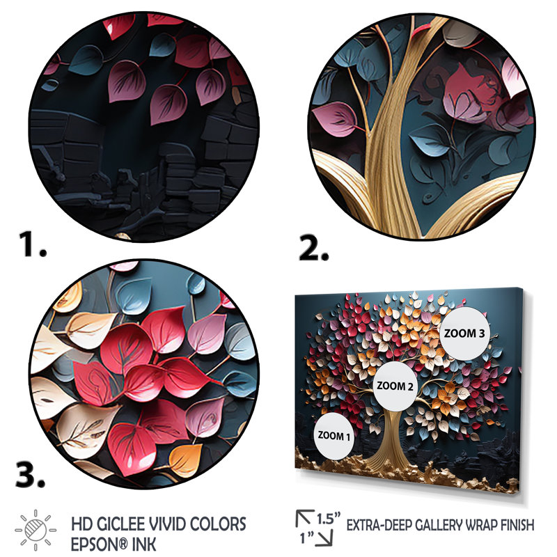 Orchidée rose et bleue, branches d'arbre III - arbre, art mural, Cadre d'angle fermé blanc, H 34 po x l 44 po x P 1,5 po