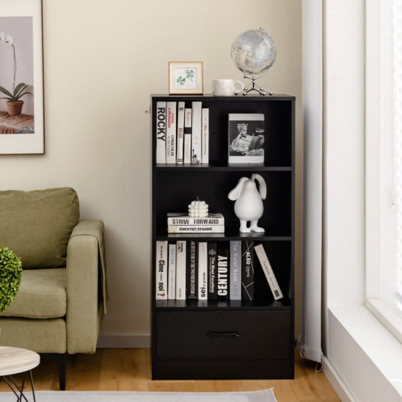 4-Tier Storage Bookcase With Open Shelves Drawer And Anti-Toppling Device