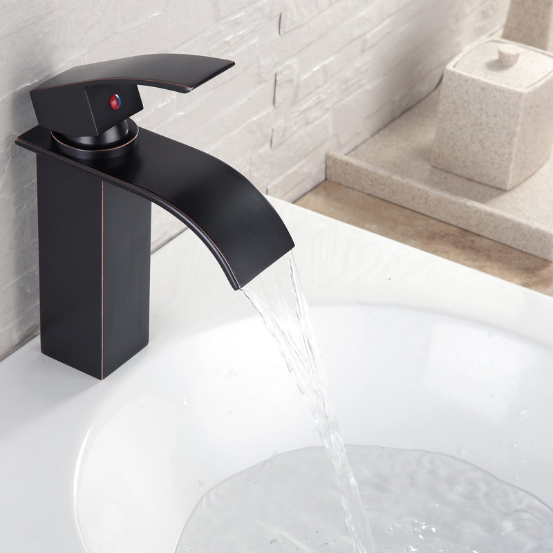 Robinet de salle de bain à un trou - Moderne avec installation sur le comptoir, à ternir, poignée de lavabo géométrique à finition bronze,