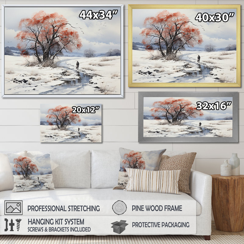 Native Art Winters Solitude I, reproduction d'art sur toile, 34" H x 44" W, Cadre flottant noir