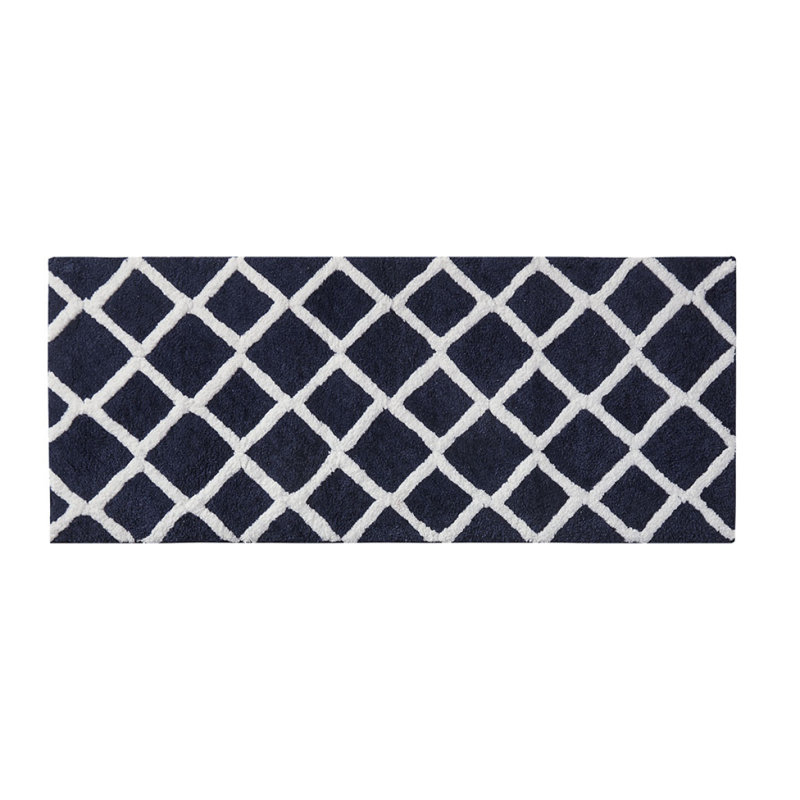 Reversible High Pile Tufted Microfiber Bath Rug, Runner 2' x 5', Navy