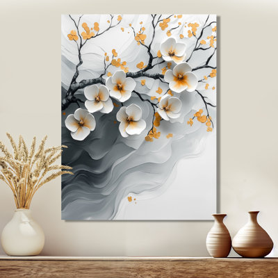 Velours cerisier en fleurs noir I - décoration murale florale