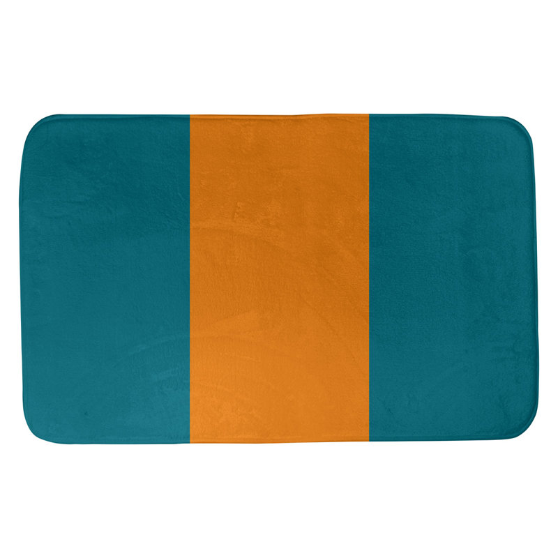 Memory Foam Non-Slip Bath Rug, 21" W x 34" L, Deep Pacific Teal/Burnt Orange