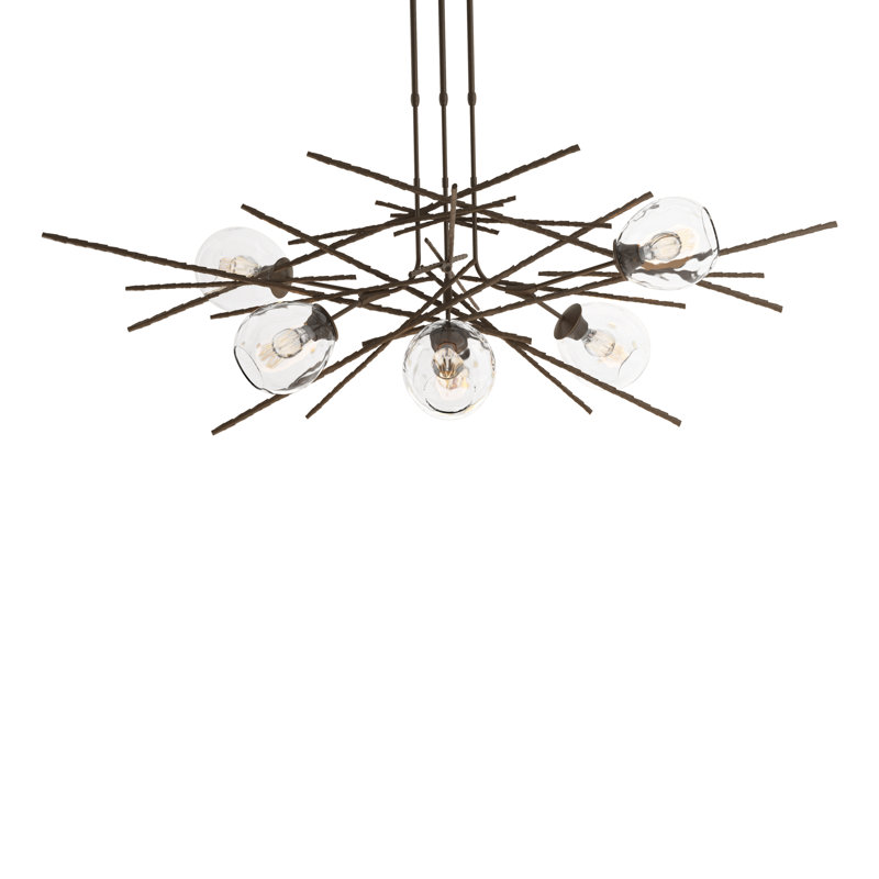 Griffin 6 - Light Sputnik Sphere Chandelier, Bronze, XLong: 32.3" to 71.3", Clear Glass