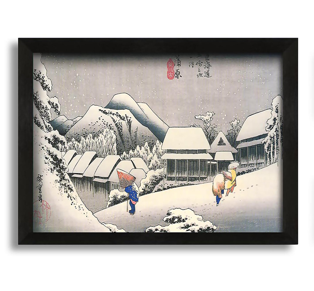 Gerahmtes Leinwandbild A Village In The Snow von Hiroshige