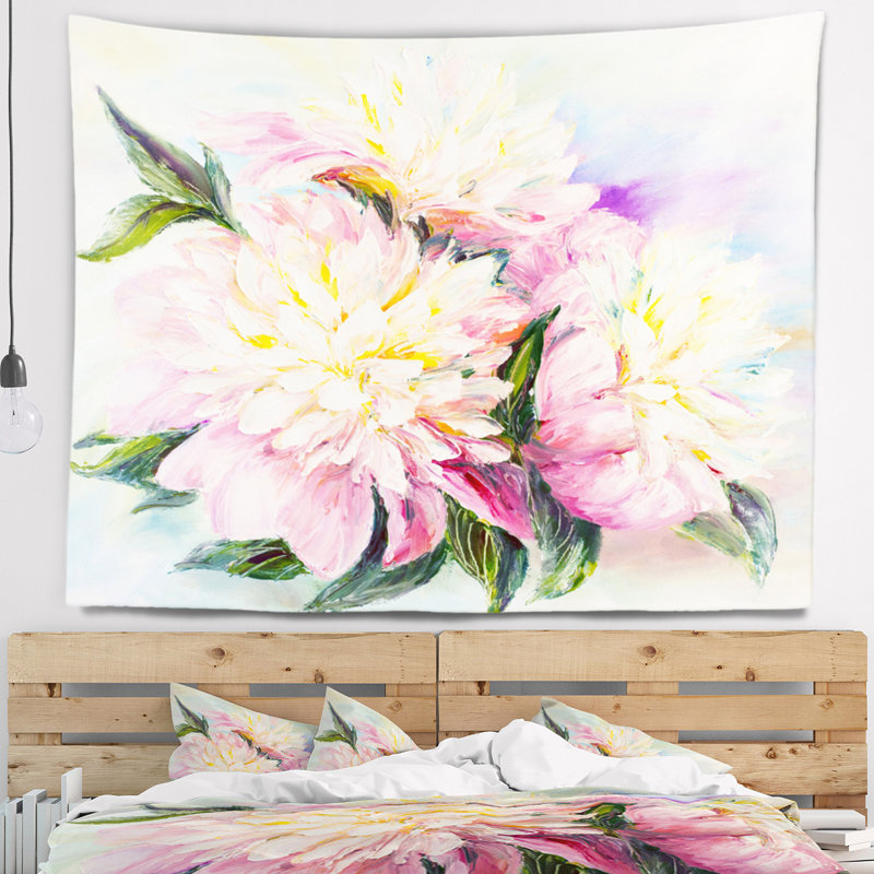 Tapisserie pivoines rose en polyester en fleur avec accessoires suspendus inclus, H 32 po x l 39 po