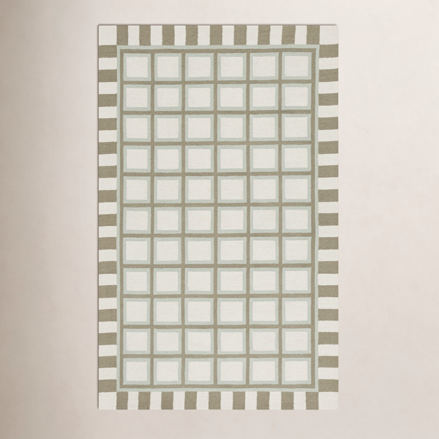 Green Ivory Hand-Tufted Wool Geometric Rug, Rectangle 8' x 10'
