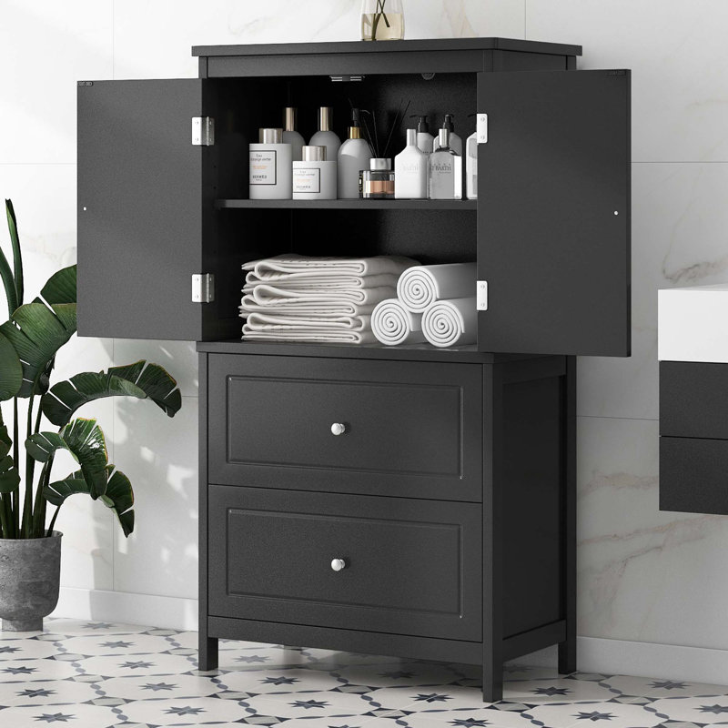 Bathroom Storage Cabinet With Adjustable Shelf, Black