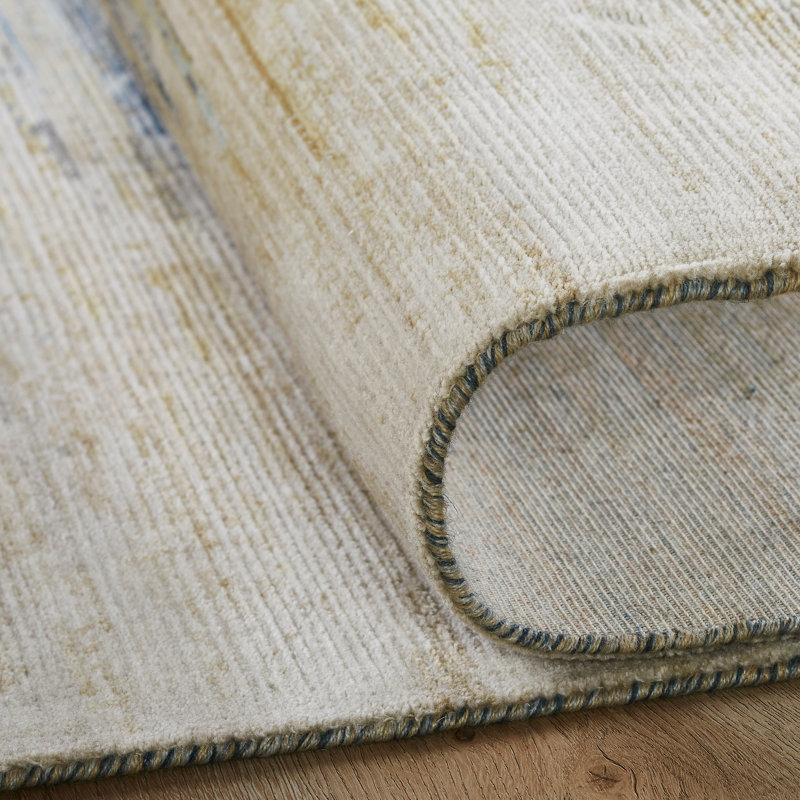 Ventura Wool Striped Area Rug in Beige; Ivory; Blue; Sand, Rectangle 7'6" x 9'6"