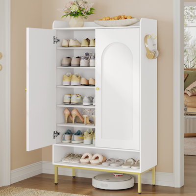 Shoe Cabinet with Doors, 7-Tier Shoe Storage Cabinet with Adjustable Shelves, 31.4" Wooden Shoes Organizer Cabinets with Top Storage Layer, 24-28 Pair