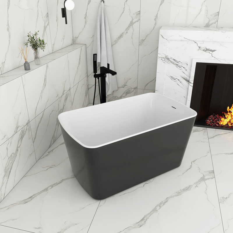 49'' Acrylic Freestanding Soaking Bathtub, Glossy Black
