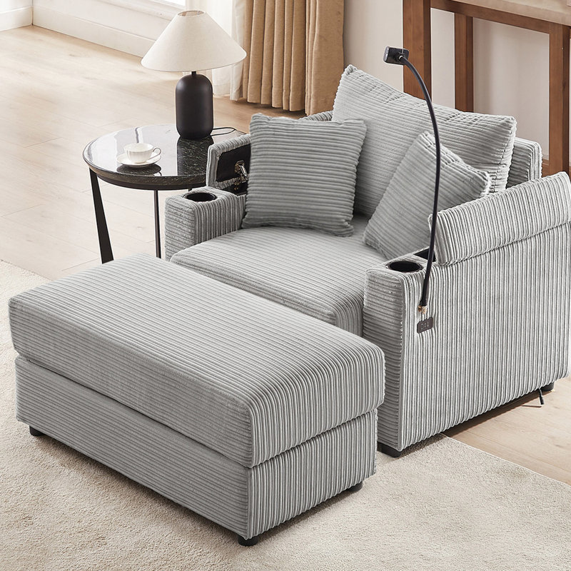 Style moderne de 41,7 po avec espace de rangement, coussins de dossier souples et moelleux et deux ports pour le salon Relax