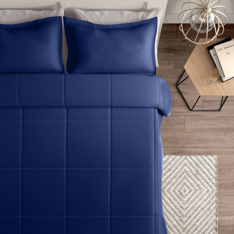Modern & Contemporary Polyester Comforter, Full/Queen Comforter + 2 Standard Shams, Navy