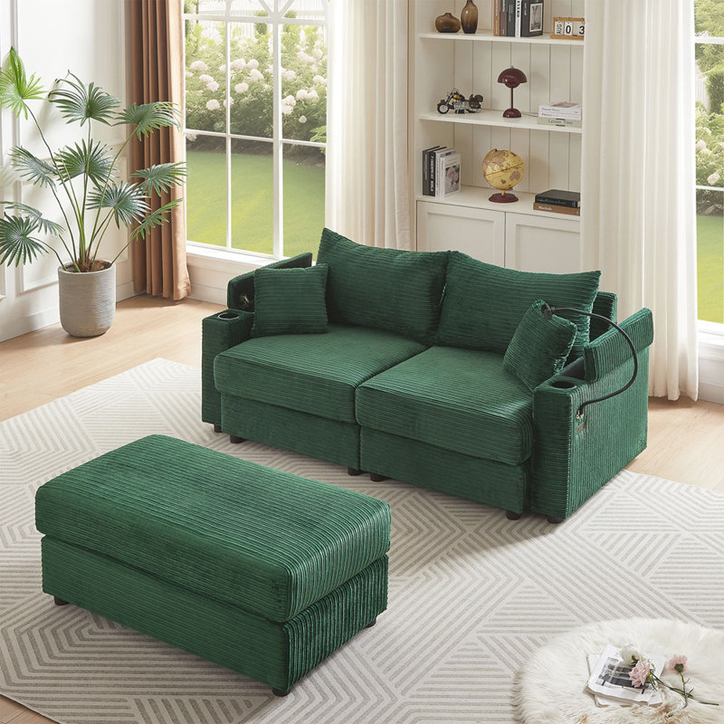 Canapé modulaire 72,8 po, Velours côtelé vert