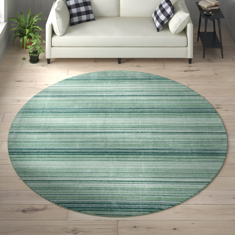 Tapis d'intérieur rayé Hulsey, Green, Rond 5 pi 3 po