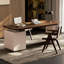 Bureau à 3 tiroirs brun noisette + demi-cercle massif beige + bois manufacturé + acier au carbone-1584048089