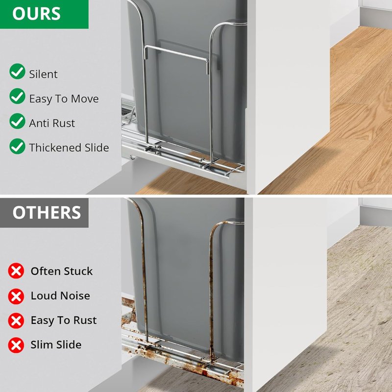Poubelle escamotable sous l'armoire, tablette coulissante pour poubelle en acier inoxydable sous l'évier, tablette coulissante ajustable pour la poubelle sous l'évier de cuisine pour poubelle de 30 L, poubelle non incluse