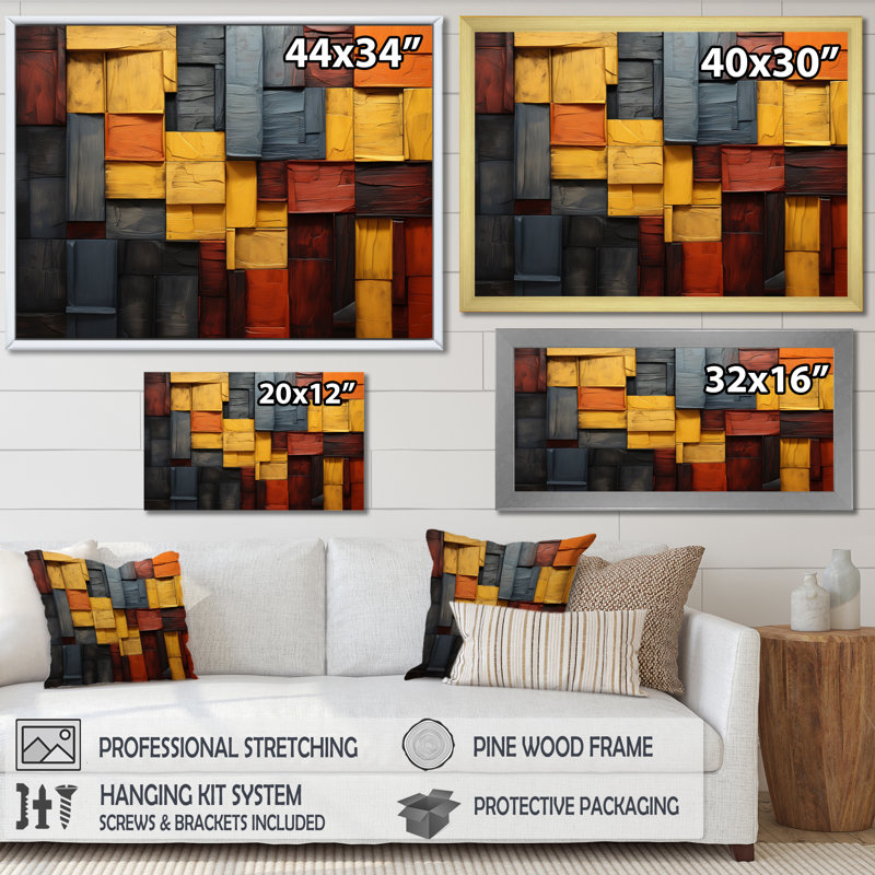 Forest Red Wood Collage II - impressions sur toile modernes, Cadre naturel flottant, H 30 po x l 40 po x P 1,5 po