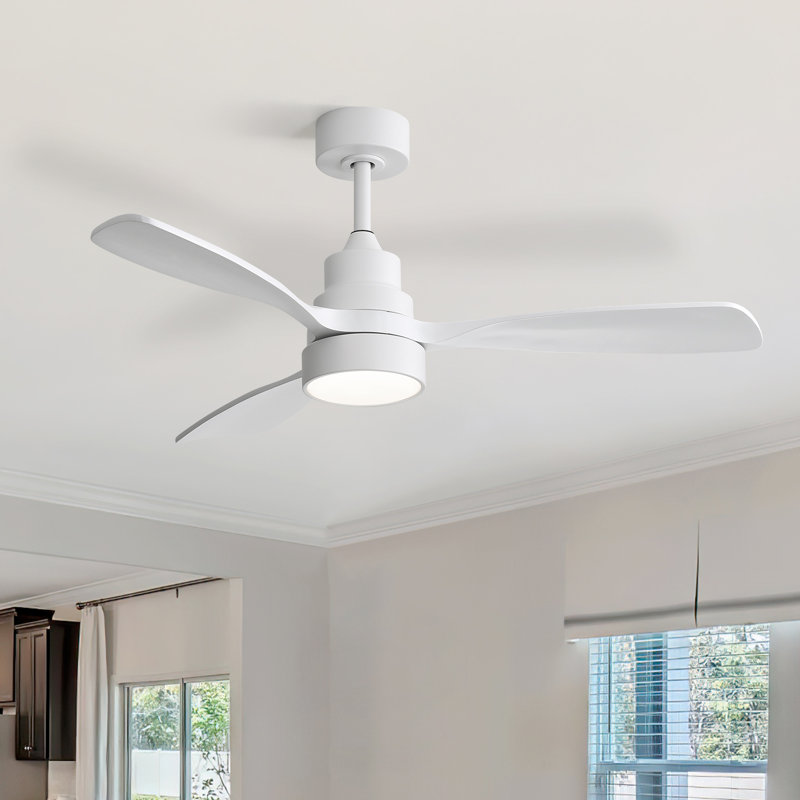 Ventilateur de plafond moderne à 3 pales Nicola, Blanc avec pales blanches