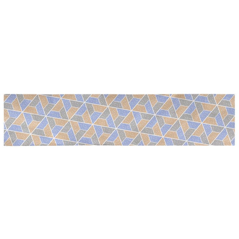 Chemin de table Avicia, 90 po x 16 po, Bleu / Orange / Gris, Coton