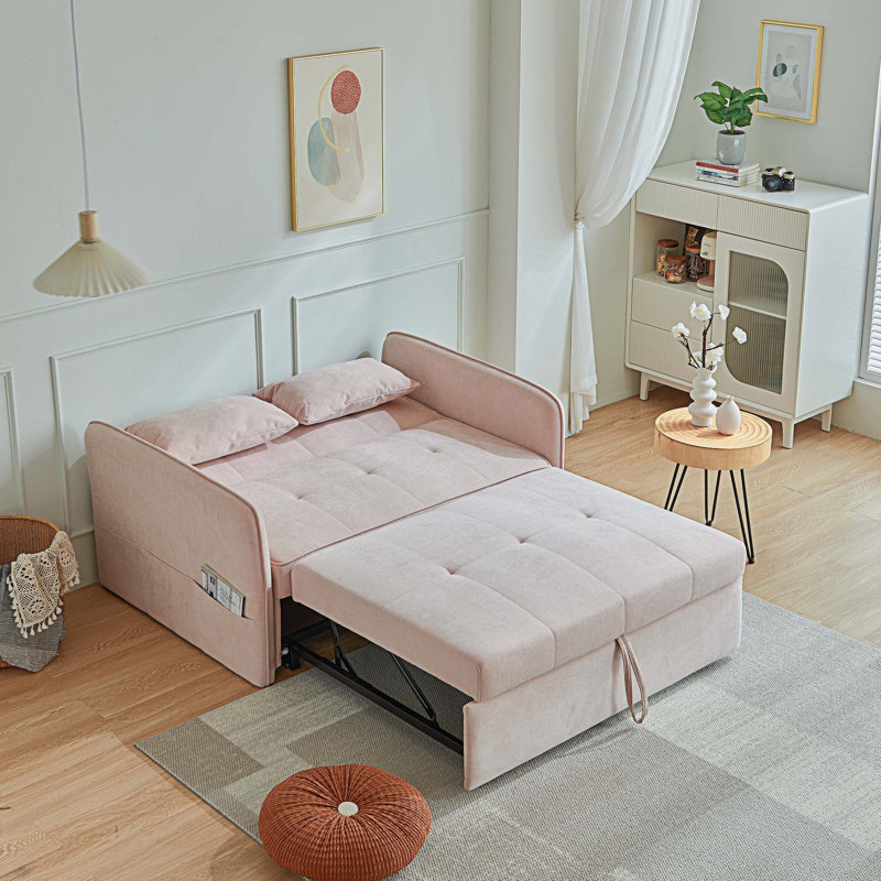 Canapé-lit tapissier de 53,5 po Luciele, Tissu rose