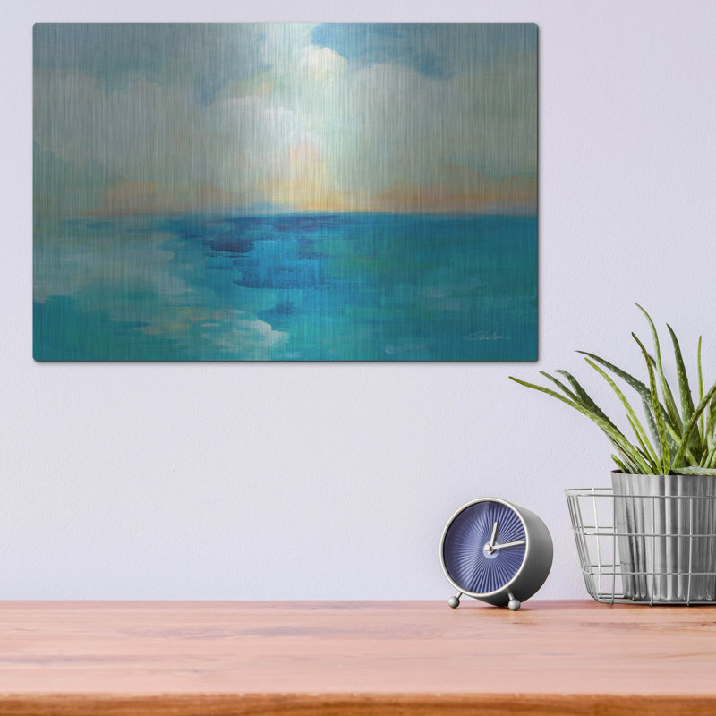 Art mural en métal luxueux «Aquarelle Sea» par Silvia Vassileva, 16 po x 12 po
