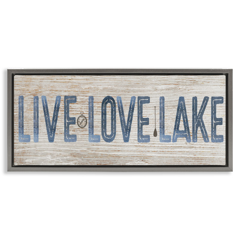 Rustic Live Love Lake, H 11 po x l 25 po, Cadre flottant gris lustré