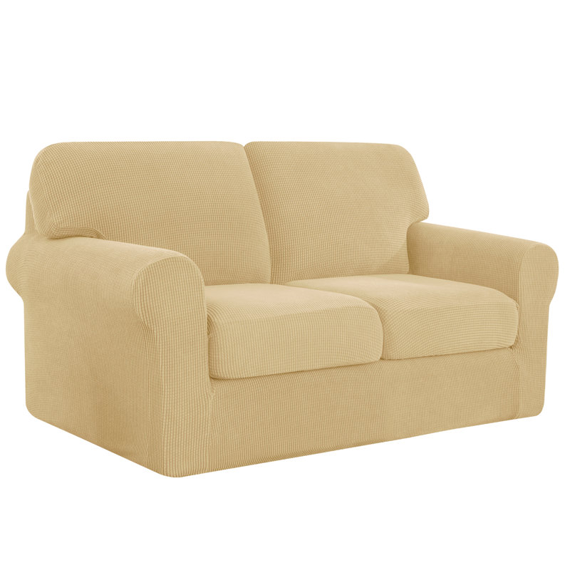 2 Seater Stretch Separate Box Cushion Loveseat Slipcover, Khaki