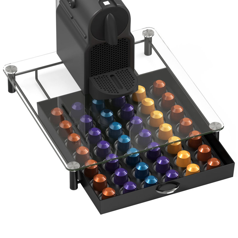 Tiroir à dosettes en verre trempé compatible avec Nespresso Original Line, 42 capsules