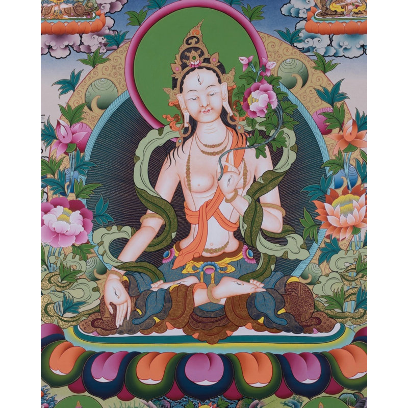 Grand Tara Thangka blanc (Thangka sans brocart)