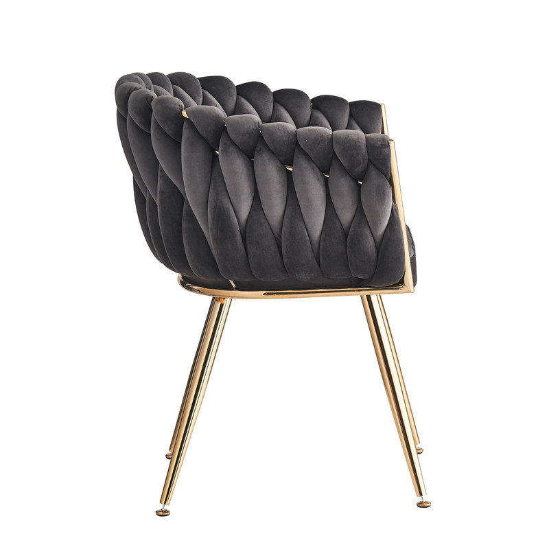 Single Velvet Upholstered Dining Chair | Arm Chair | Metal Legs, 6, Grey