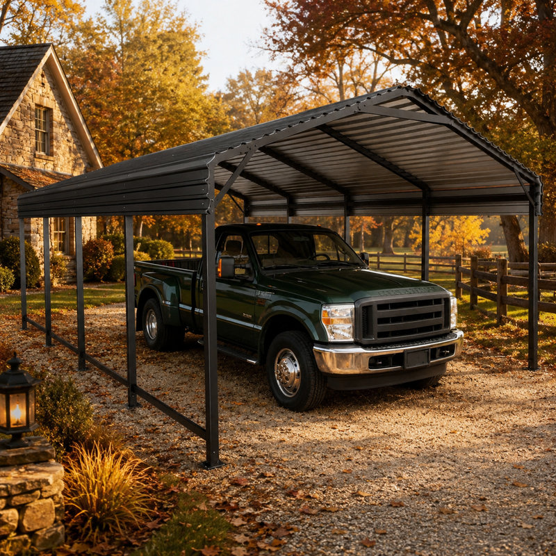 EASYHAWK 12 ft. W x 20 ft. D Galvanized Steel Carport with Sloped Roof, 104" H × 140" W × 233" D