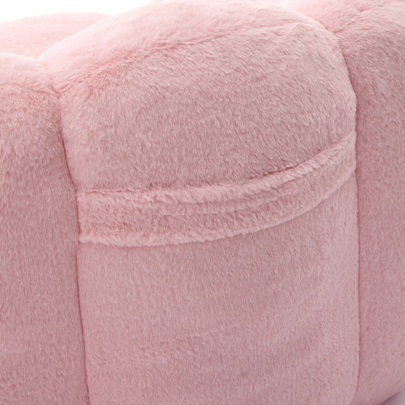 Fauteuil ergonomique à haute densité rembourré de mousse de style Lotus avec poignée de transport, Fausse fourrure rose
