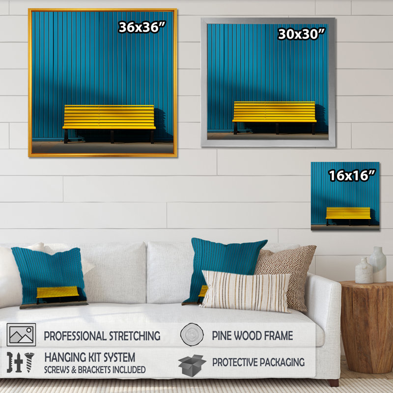 Jaune et bleu ordre linéaire zen II, H 36 po x l 36 po x P 1,5 po, Cadre simple noir