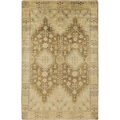 Tapis en laine de couleur olive noué à la main Norton