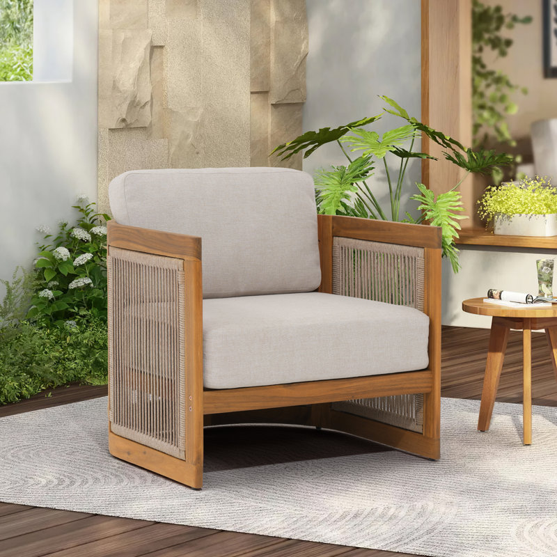 Outdoor Solid Wood Single Sofa With Cushions