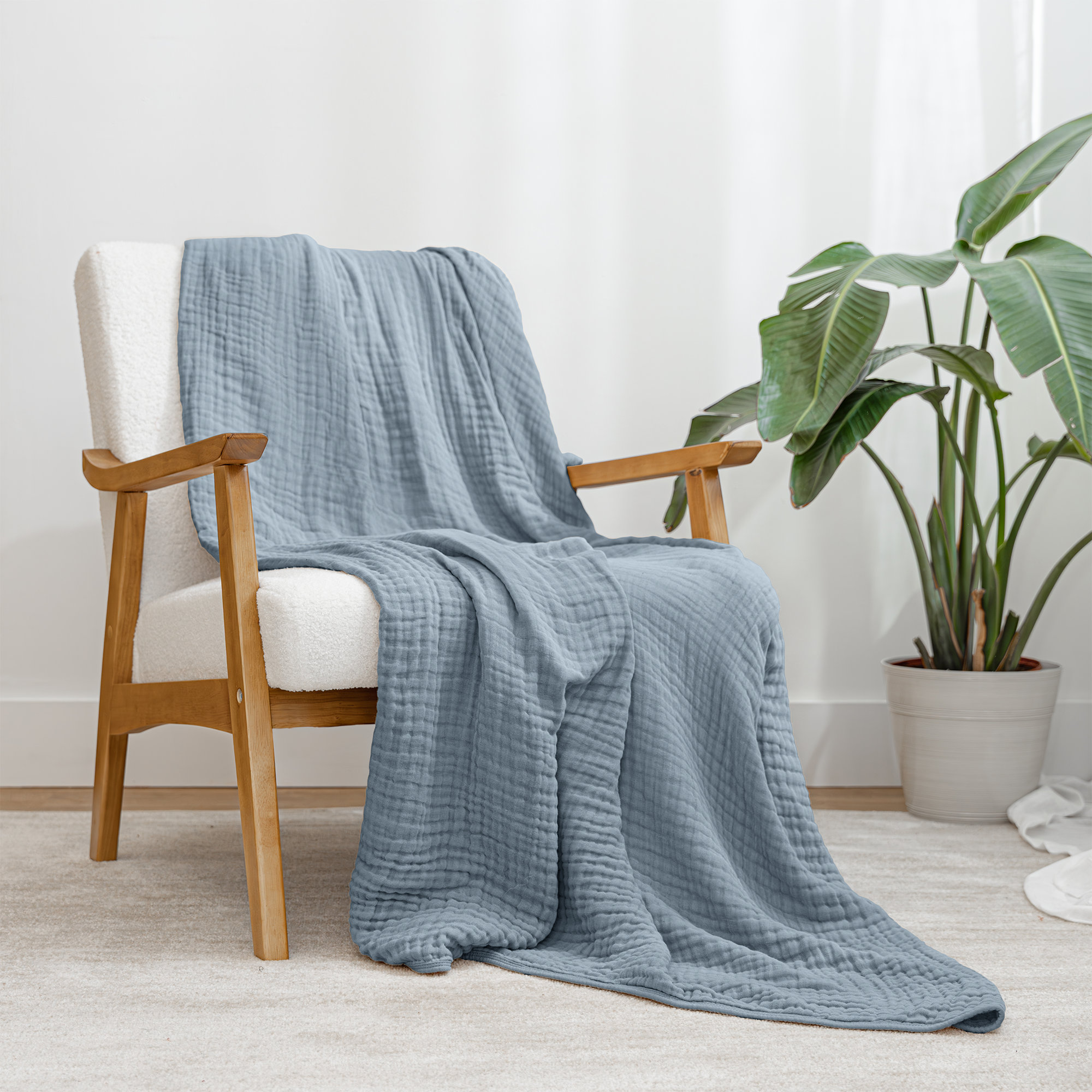 Karlina Muslin Blanket, Pacific Blue, Throw