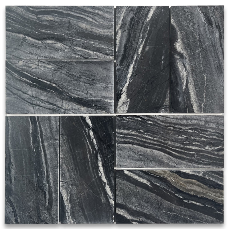 Silver Wave Black Forest Marble 3 in. x 6 in. Marble Tile