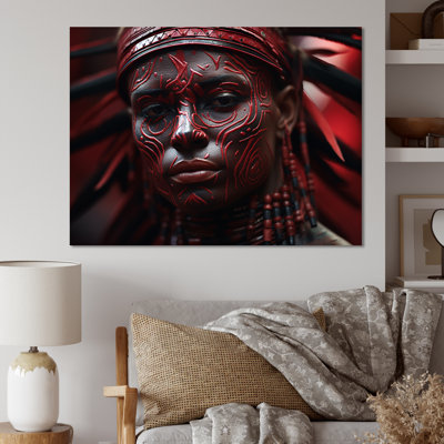 Guerrier aztèque rouge et noir - art mural africain, salon