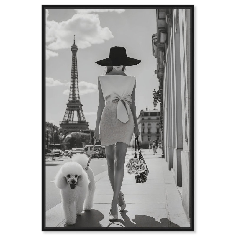 Toile Poodle Paris par Art Remedy, Noir, H 16 po x l 11 po, Cadre flottant