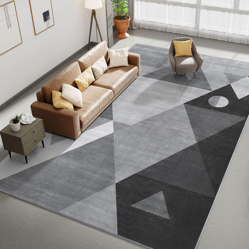 Tapis lavable moderne de style géométrique 5 x 7 pour salon, chambre à coucher, tapis lavable à la machine doux et antidérapant - gris, 5 pi x 7 pi
